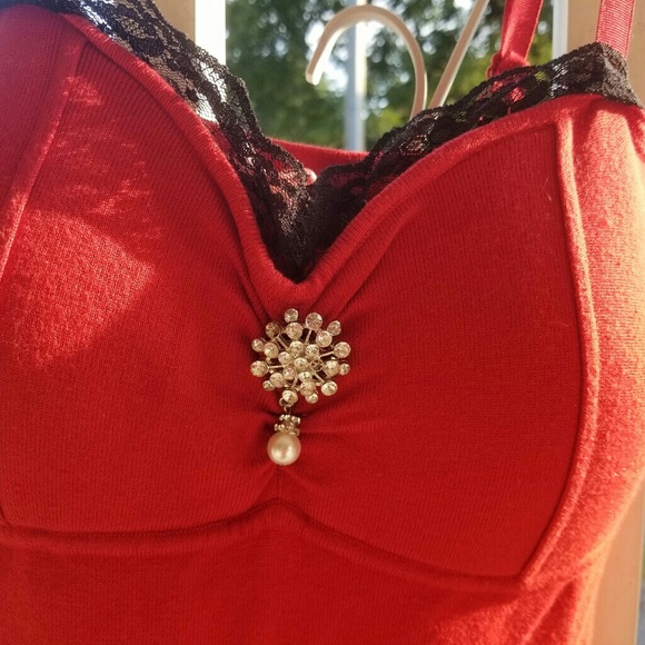 RED DRESS WITH RHINESTONES,SIZE MEDIUM - Picture 4 of 8